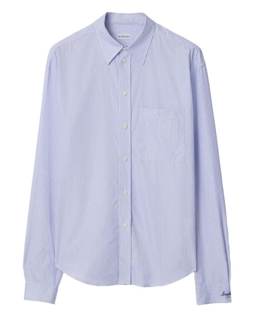 Burberry Purple Striped Logo-Embroidered Shirt for men