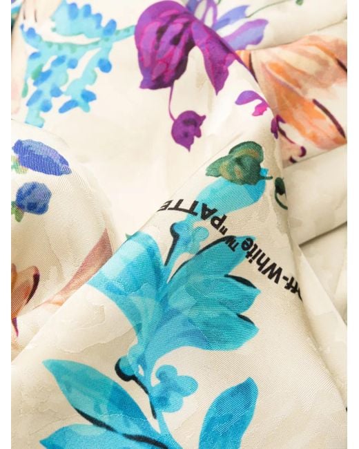 Off-White c/o Virgil Abloh Blue Floral-Print Asymmetric Shirtdress