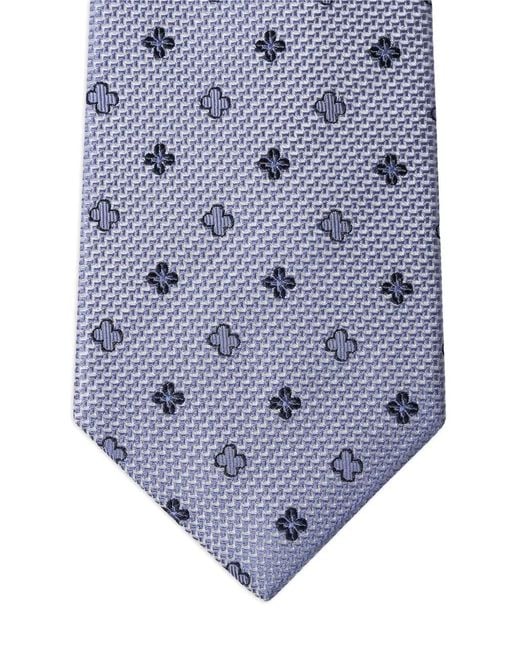 Hackett Blue Flower-Outline Geometric-Pattern Tie for men