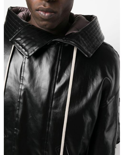 Rick Owens Black Oversized Hooded Bomber Jacket for men