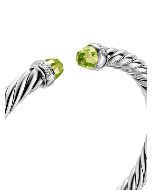 David Yurman White Sterling Cable Flex Peridot And Diamond Bracelet