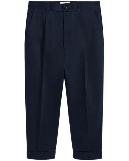 AMI Blue Tailored Straight Pants With Button Closure for men