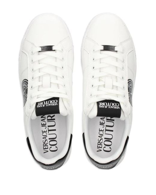 Versace Jeans Couture White Logo-Patch Leather Low-Top Sneakers for men