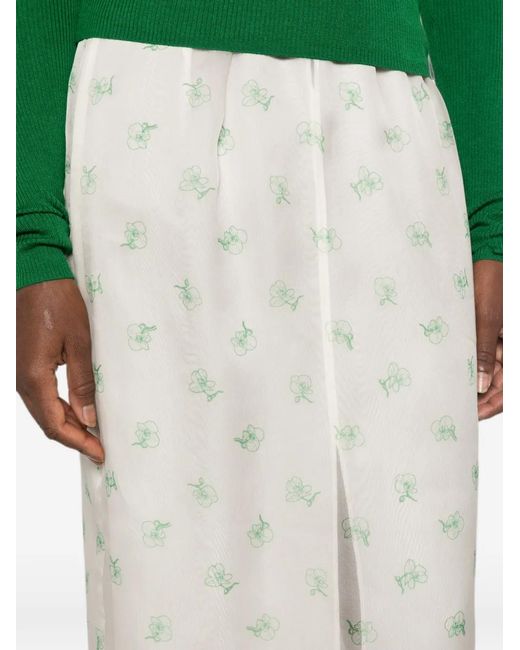 Carven White Floral-Print Midi Skirt