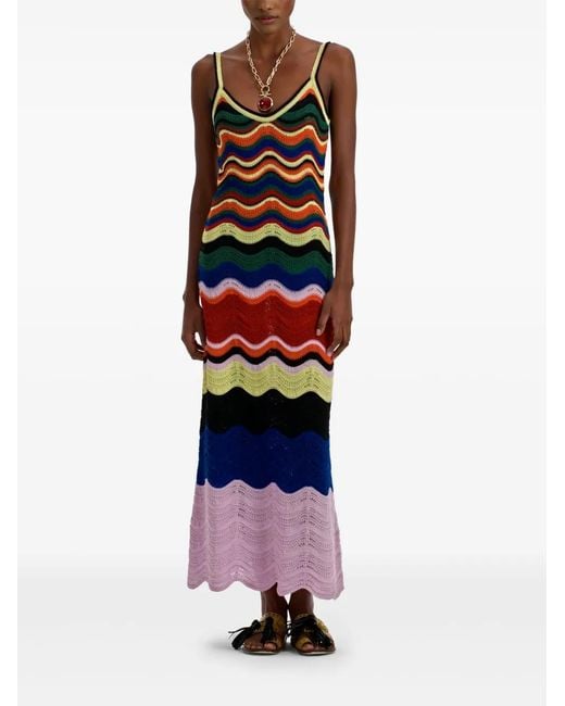 LaDoubleJ White Wave-Pattern Knitted Maxi Dress