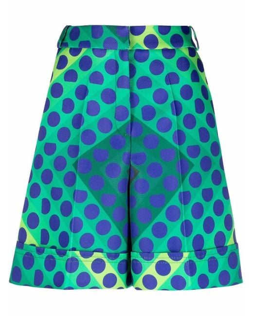 Rabanne Blue High-Waisted Graphic-Print Shorts