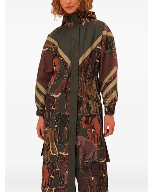 Farm Rio Brown Elephant-Print Hooded Coat