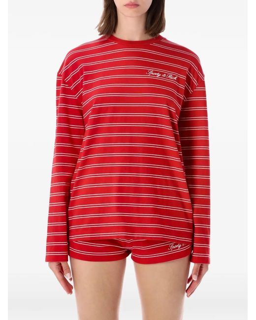 Sporty & Rich Striped Logo-Embroidered Jersey