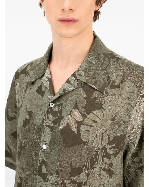 Herno Gray Tropical-Print Linen Shirt for men