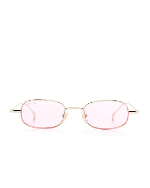 Gucci Pink Logo-Engraved Oval-Frame Sunglasses