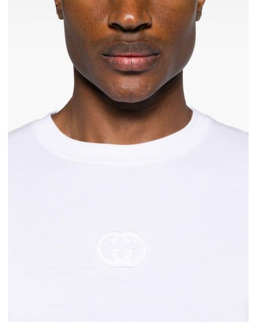 T-shirt en coton à patch Interlocking G Gucci pour homme en coloris White
