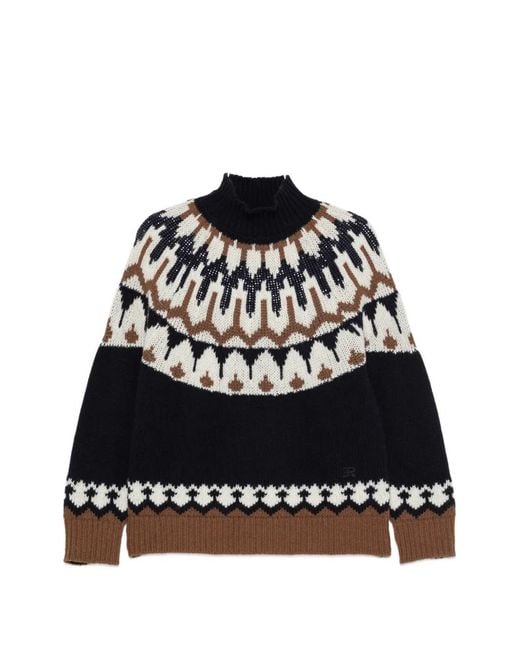 ERMANNO FIRENZE Black Fair Isle-Intarsia High-Neck Knit