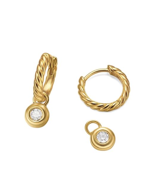 David Yurman Metallic 18Kt Petite Cable Diamond Huggie Drop Earrings (17.5Mm)