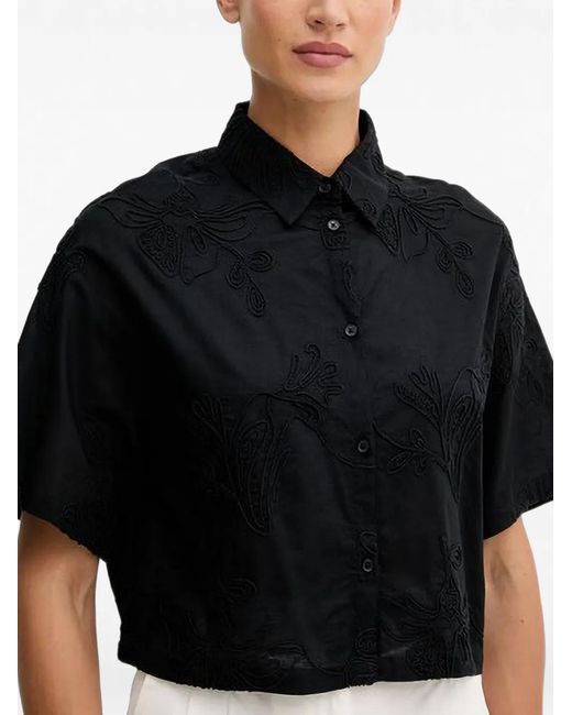 Benetton Black Embroidered Cropped Shirt
