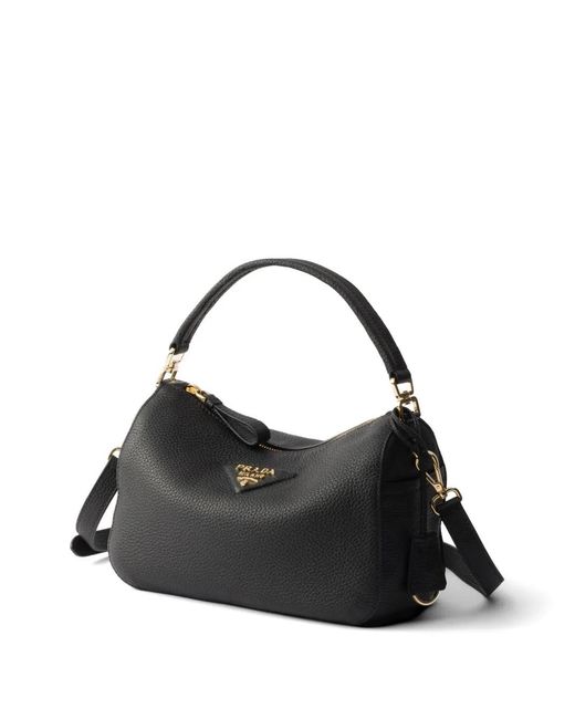 Prada Black Small Logo-Plaque Leather Shoulder Bag