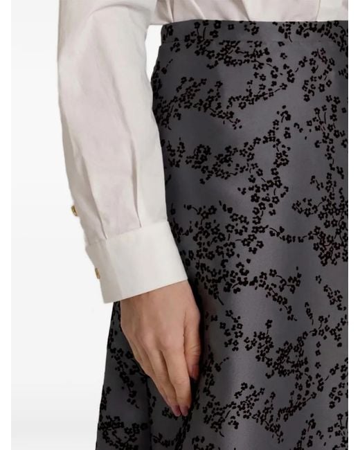 Alberta Ferretti Gray Floral-Print A-Line Midi Skirt