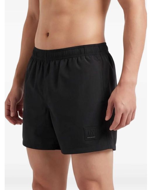 ARMANI EXCHANGE Black Logo-Patch Swim Shorts for men