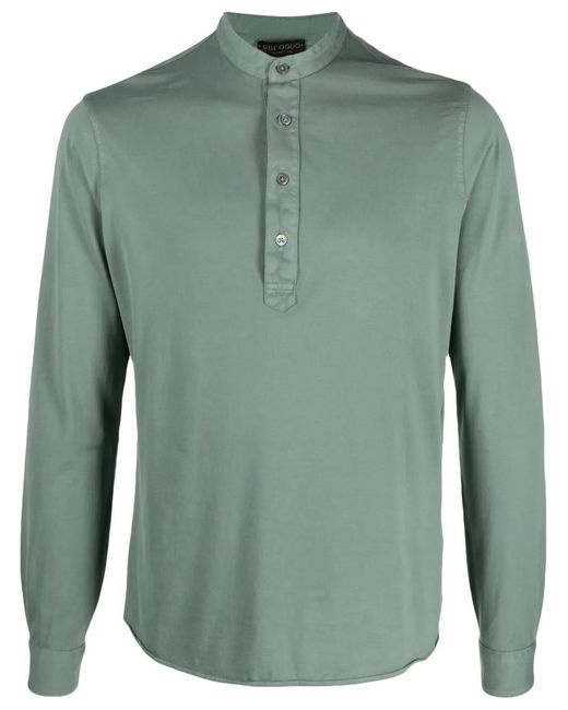 Dell'Oglio Green Band-Collar Cotton Polo Shirt for men