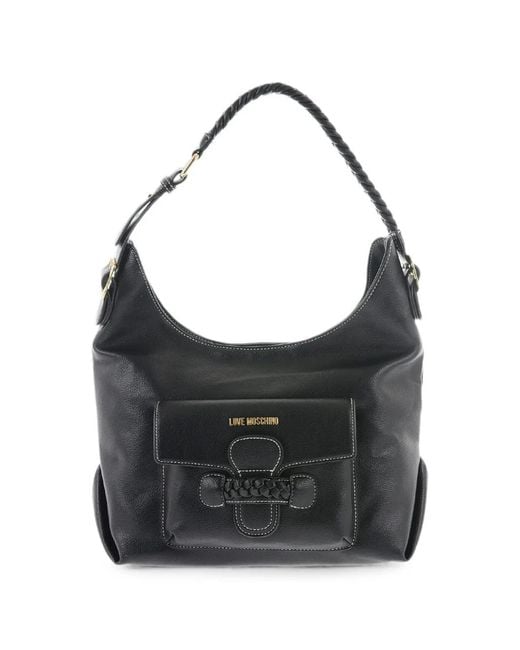 Moschino Black Braided-Handle Love Medium Shoulder Bag