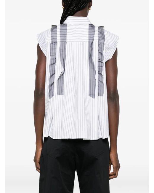 Sacai White Chemise Rayée À Volants