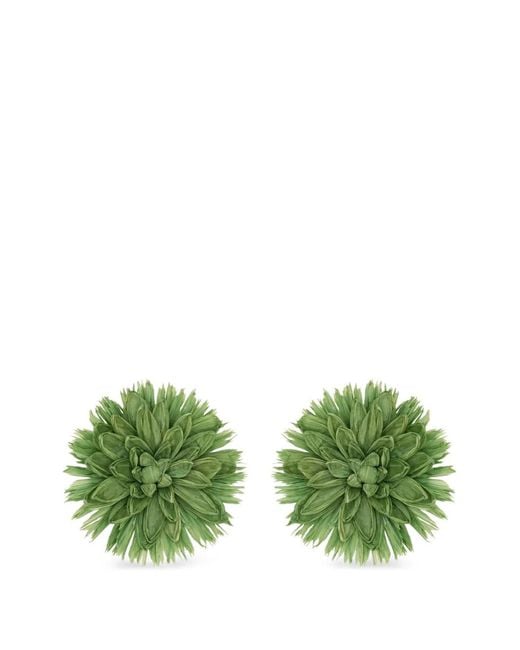 Oscar de la Renta Green Flower Raffia Earrings