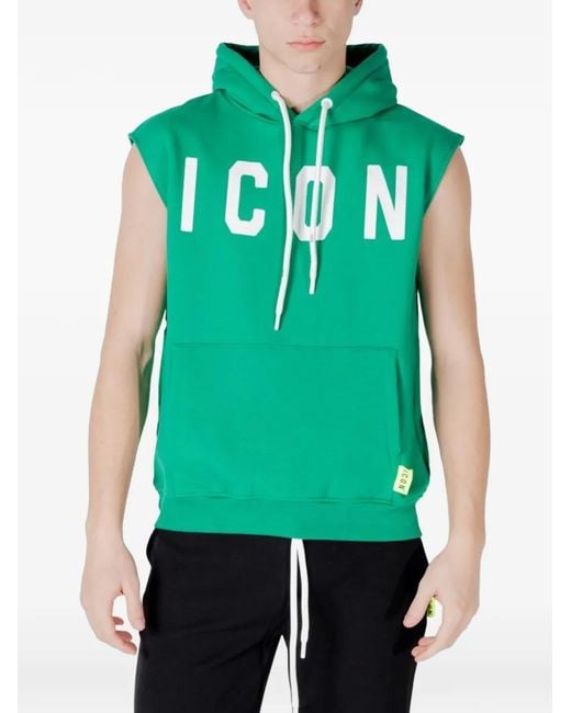 Icon Brand Green Logo-Print Hooded Vest for men