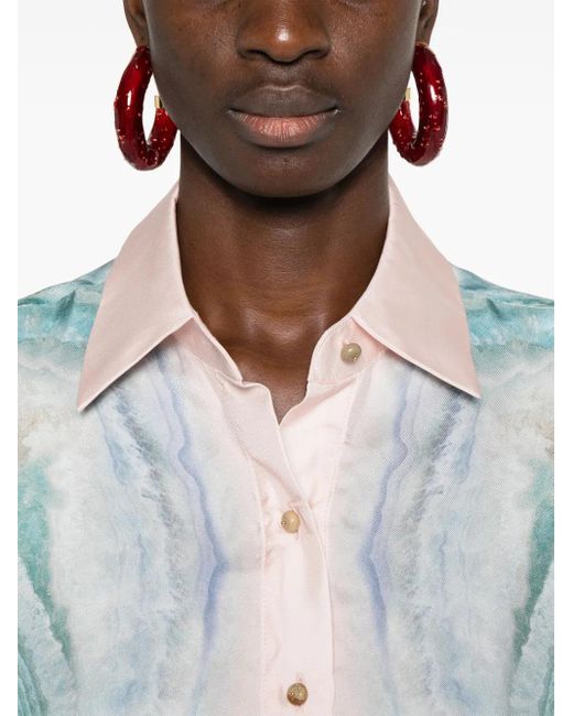 Zimmermann Blue Light Silk Shirt With Graphic Print