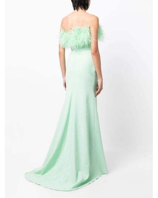 Jenny Packham Green Mabel Feather-Trim Gown