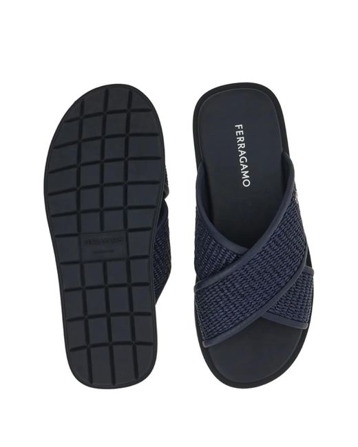 Ferragamo Blue Gancini Ornament Sandals for men