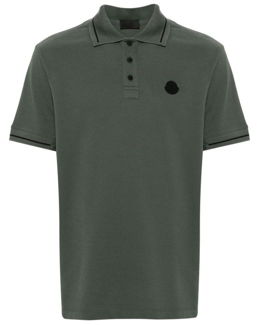 Moncler Green Logo-patch Cotton Polo Shirt for men