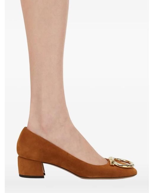 Ferragamo Brown Maxi Gancini Pumps