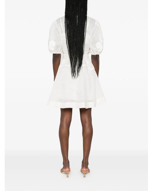 Twinset White Robe Courte À Fleurs Brodées