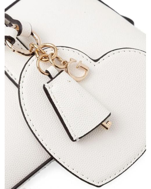 Guess White Isobel Heart-Charm Logo-Plaque Tote Bag