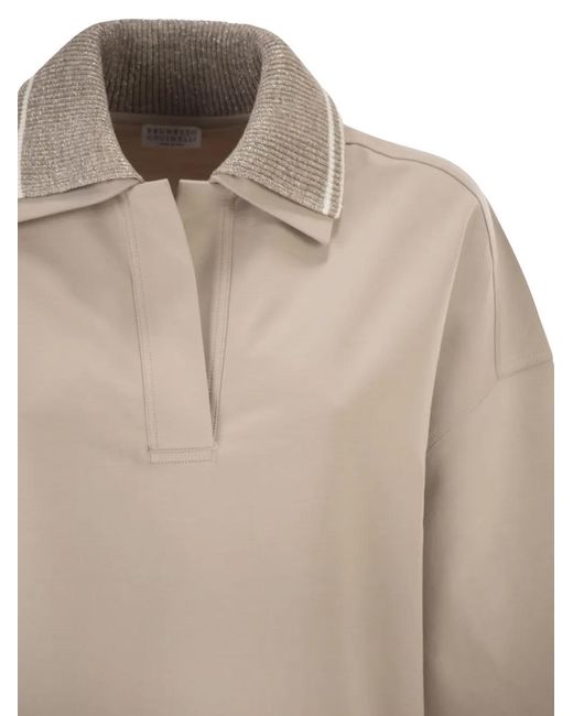 Brunello Cucinelli Natural Techno Couture Fleece Polo Top