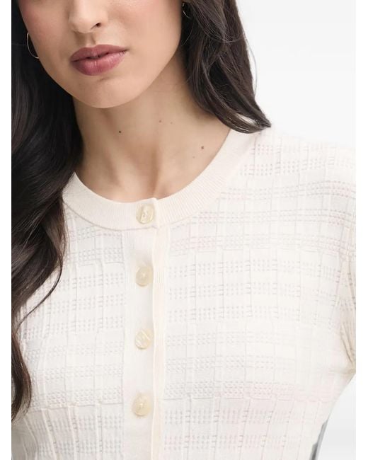 Sisley White Textured-Knit Button-Up Cardigan