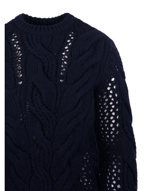 Sportmax Blue Cable-Knit Crew-Neck Sweater