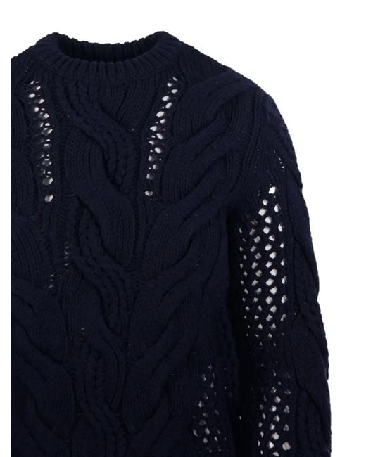 Sportmax Blue Cable-Knit Crew-Neck Sweater