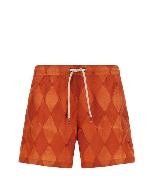 Ballantyne Orange Diamond-Pattern Swim Shorts for men