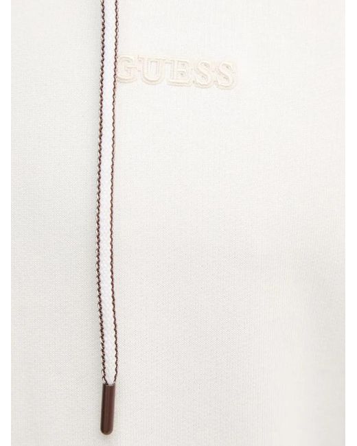 Guess White Logo-Embroidered Drawstring Hoodie for men