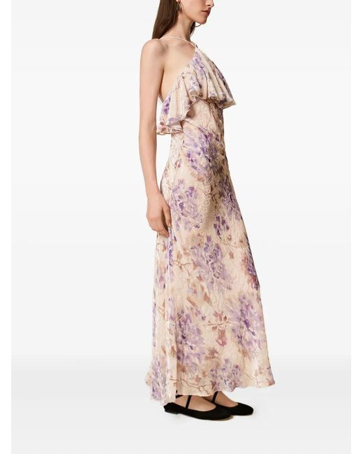 Twinset Pink Floral-Pattern Velvet Dress