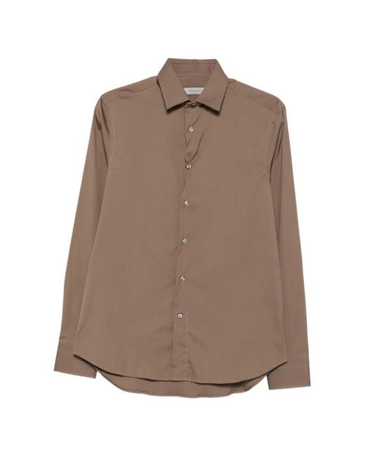Canali Brown Spread-Collar Long-Sleeve Shirt for men