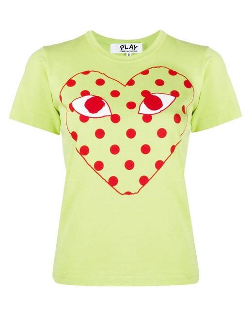 COMME DES GARÇONS PLAY Green Red Heart Polka Dot Logo T-shirt