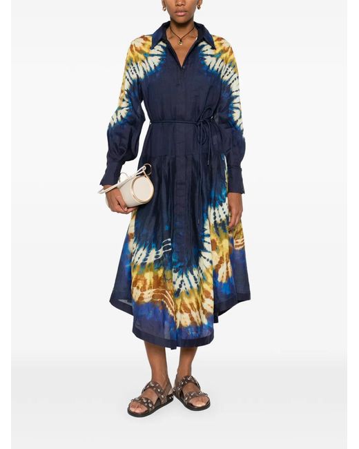 ALÉMAIS Blue Tie-Dye Tie Maxi Dress