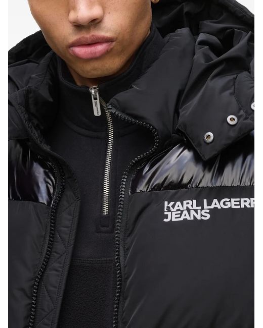 Karl Lagerfeld Black Logo-Print Puffer Jacket for men