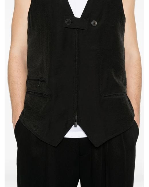 Y-3 Black Button Zip Vest for men