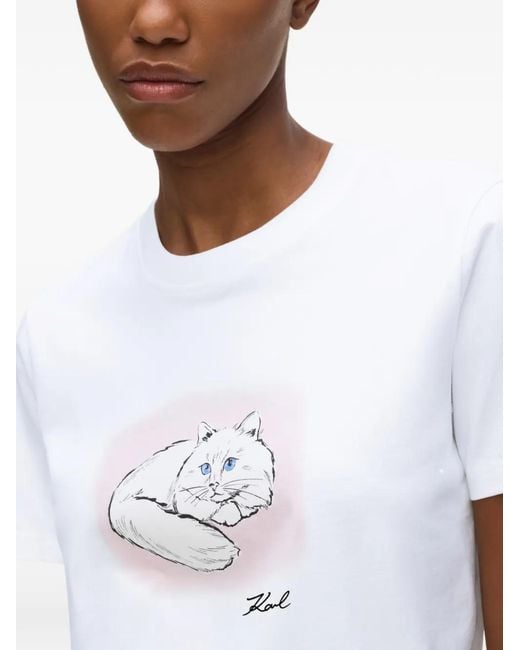 Karl Lagerfeld White Portrait-Print T-Shirt