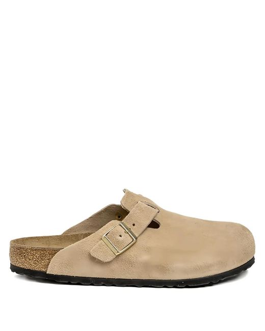Birkenstock White Boston Buckle Suede Sandals for men