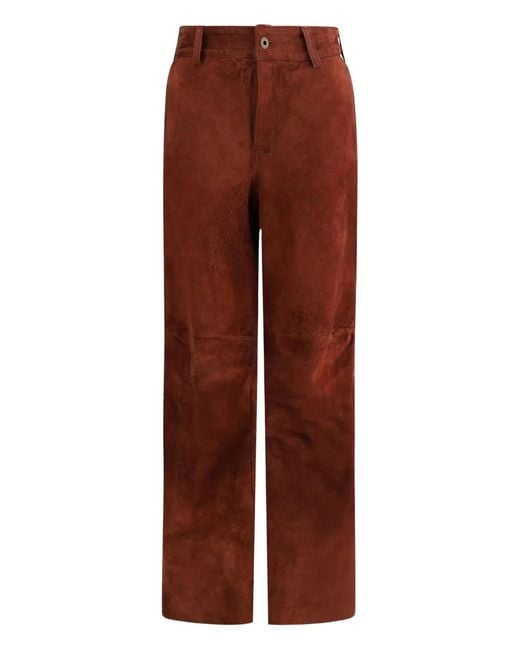 Salvatore Santoro Brown Leather Buttoned Straight Trousers