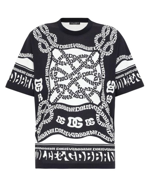 Dolce & Gabbana Black Short-Sleeved Marina-Print T-Shirt for men