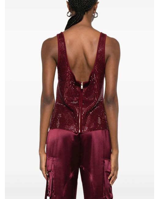 retroféte Red Square-Neck Embellished Top